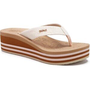 🆕 Women’s Beige Platform Flip Flops Summer Sandals Arch Support Vegan Leather